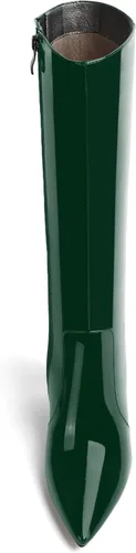 Miniatura 31 de AMBELIGHT Botas altas hasta la rodilla con cremallera y puntera puntiaguda para mujer, de patente sólida, tacón alto, 3.3 pulgadas