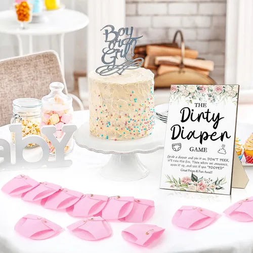 Miniatura 6 de Roowest 51 Piezas Juegos de Pañales Sucios para Baby Shower Letrero Divertido de Madera con 50 Piezas Mini Pañales de Fieltro Lindo para Fiesta