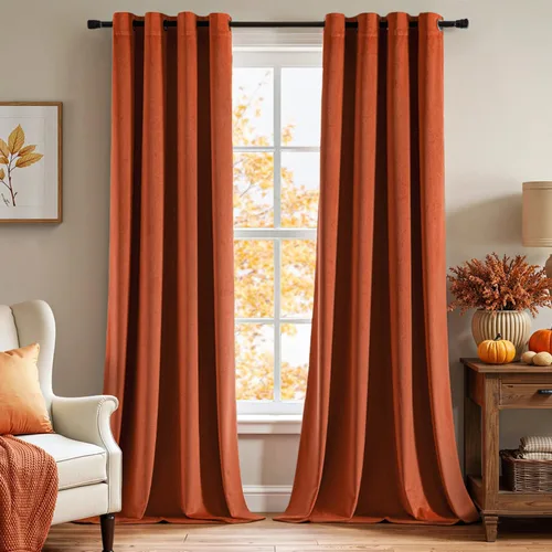 Miniatura 31 de EMEMA Juego de 2 paneles de cortinas de terciopelo de 63 pulgadas, con pestaña trasera y bolsillo para barra, cortinas con aislamiento térmico