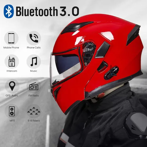 Miniatura 2 de ILM Casco de motocicleta con Bluetooth, modular, abatible, de cara completa, doble visera, MP3, intercomunicador, radio FM, DOT, modelo 902BT/902BT