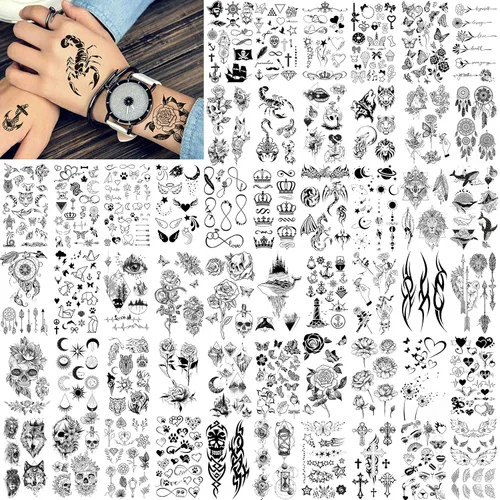 Miniatura 19 de FANRUI 24 hojas de manga de tatuaje temporal de brazo completo súper grande para hombres con 8 hojas de tatuajes temporales de manga completa