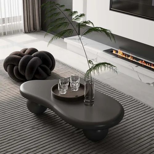 Miniatura 3 de Mesa de centro moderna de 35 pulgadas, con forma de pétalo, mesa de centro baja, linda mesa de té irregular para interiores con 3 patas de bola
