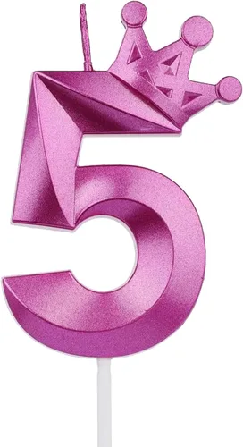Miniatura 46 de Vela rosa de cumpleaños número 1, decoración temática rosa para fiesta de primer cumpleaños, velas de número 3D diseñadas con corona para decoración