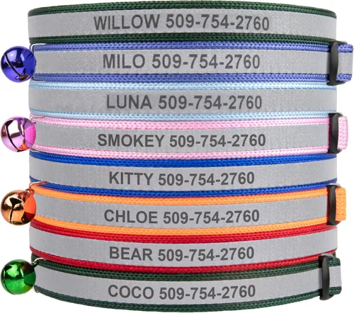 Miniatura 8 de GoTags Collares reflectantes personalizados para gatos, collar de gato personalizado grabado con nombre e identificación de teléfono, collar Rojo