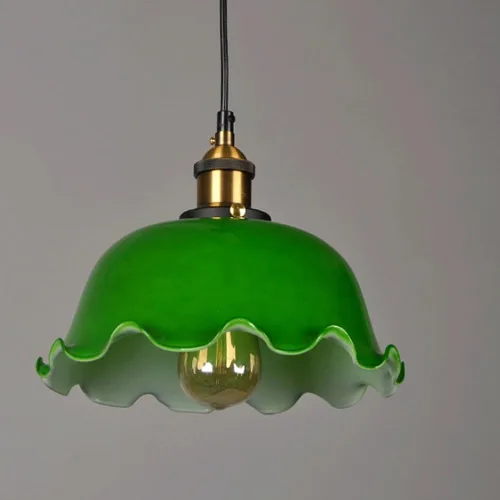 Miniatura 3 de 10.2in 2 Pack Large Pendant Lights, Nordic Retro Metal Lamp Head Ceiling Hanging Lighting with Green Glass Shade, Adjustable Cord E27/E26 Sockets