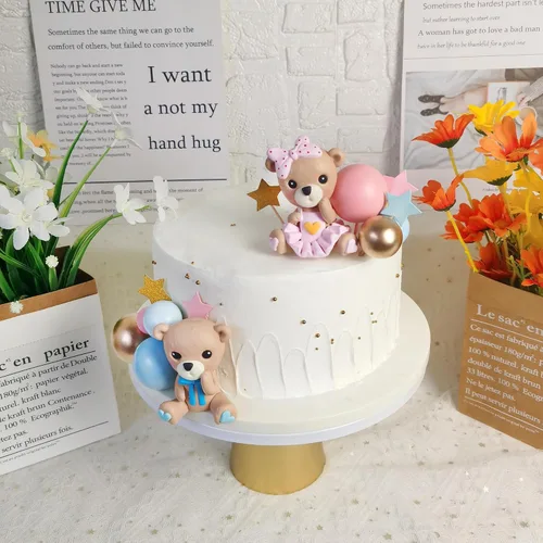 Miniatura 7 de Decoración de oso para tartas de oso azul y rosa, decoración de tartas, bolas de perlas para revelación de género, suministros temáticos de oso