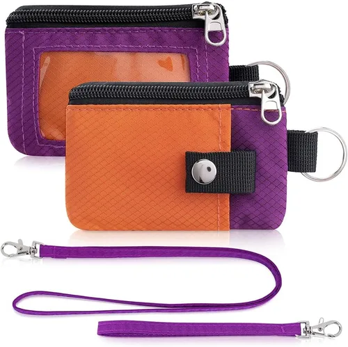 Miniatura 12 de Artpaxy Cartera minimalista para hombres y mujeres, llavero con bloqueo RFID, con cremallera, pequeña cartera con ventana de identificación, 2