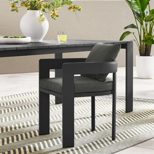 Miniatura 2 de Modway Tahoe Silla de comedor de tela de aluminio con recubrimiento en polvo para patio al aire libre en gris carbón - Silla de comedor de metal