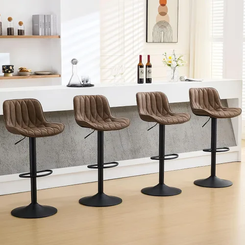 Miniatura 14 de FIRAVOE Juego de 3 taburetes de bar giratorios, taburetes de bar de altura de mostrador marrón con respaldo, taburete de bar ajustable de 25 a 33