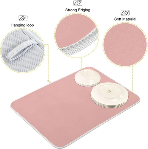 Miniatura 48 de Tapete rojo para secar platos pequeños, accesorios de cocina, tapete escurridor de platos de microfibra, resistente al calor, 16 x 18 pulgadas