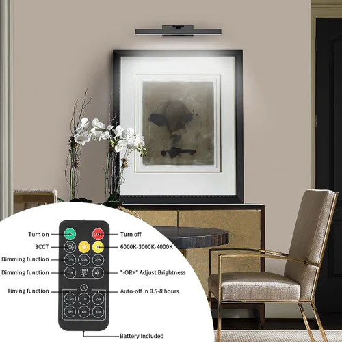 Miniatura 7 de Joosenhouse Luz para Cuadros Inalámbrica Operada por Batería Luz de Galería con Control Remoto Luces de Pared Recargables Negras 15.35" Regulable