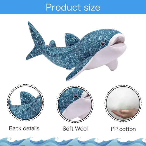 Miniatura 6 de Juguete de peluche de tiburón gigante, animal de peluche de tiburón ballena de 47 pulgadas, peluche grande, enorme animal de peluche para niños