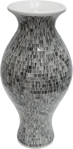 Miniatura 10 de Jarrón de mosaico de 24 pulgadas, cilindro alto hecho de terracota con piezas de mosaico de vidrio negro y gris, pieza decorativa hecha a mano