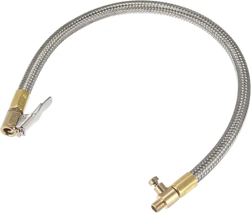 Miniatura 15 de X AUTOHAUX Flexible acero inoxidable 59.1 in 59" válvula de neumático conectar tubería de aire Chuck inflador compresor bomba manguera de extensión