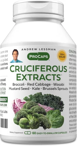ANDREW LESSMAN Extractos crucíferos 60 cápsulas: altos niveles de glucosinolatos y sulforafano de brócoli, col roja, semillas de mostaza, wasabi,
