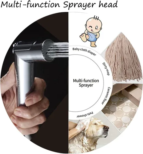 Miniatura 6 de LikeHome Pulverizador de bidé de mano montado en la pared, acabado cromado, espray ajustable, fácil instalación