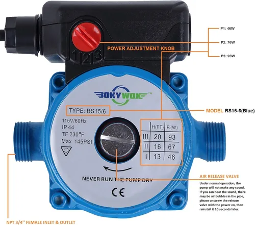 Miniatura 5 de Bomba de circulación de agua caliente doméstica de 110 V NPT 3/4 pulgadas, bomba recirculadora de agua caliente de 3 velocidades, bomba circuladora