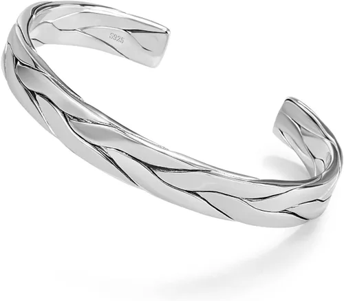 Miniatura 10 de Pulsera de plata de ley 925 para hombres y mujeres, pulseras simples para parejas, joyería para él, pulsera ajustable en una bonita caja de regalo