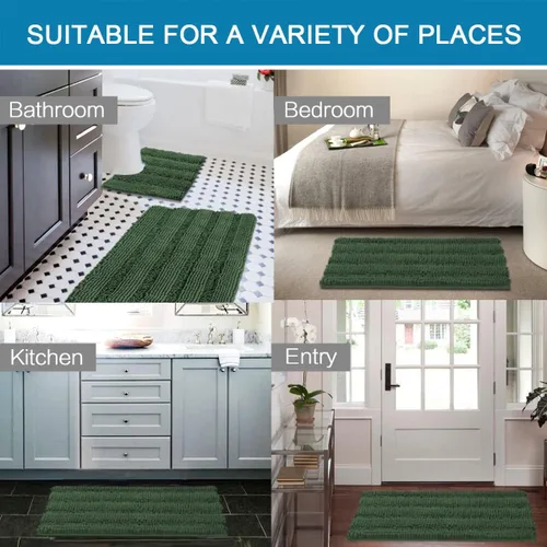 Miniatura 428 de H.VERSAILTEX Alfombras de baño para cuarto de baño, antideslizantes, tapetes de baño extragruesos, de felpilla, a rayas, alfombra de 20" x 32