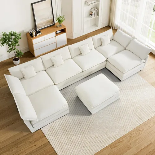 Miniatura 15 de Sofá modular de nube en forma de U de 162.6 pulgadas, sofá seccional para sala de estar, moderno sofá de nube de terciopelo de gran tamaño con Gris