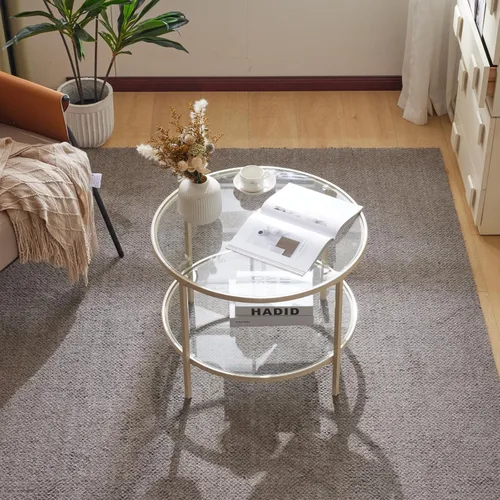 Miniatura 3 de VINGLI Mesa de Centro de Vidrio, Mesa de Centro Redonda de 25.6", Mesas de Centro de Vidrio Transparente para Sala de Estar, Mesa de Centro de 2