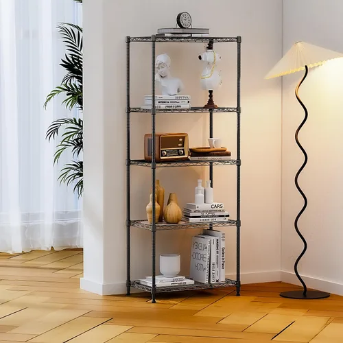 Miniatura 8 de IZEUK Estantes de almacenamiento de metal negro de 5 niveles, estantería de alambre ajustable para cocina, baño, despensa, oficina, garaje