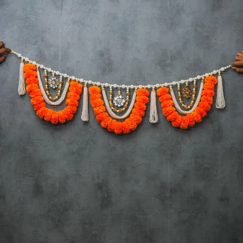Miniatura 6 de Toran de lirio de caléndula de 5 pies Toran colgante de puerta Thorans indio Guirnalda de flores artificiales Pooja Mandir, puerta, decoración