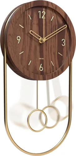 Miniatura 9 de Driini Reloj de pared decorativo con péndulo (negro) – Madera moderna, números dorados 3D, marco de metal – Relojes de pared pequeños y únicos