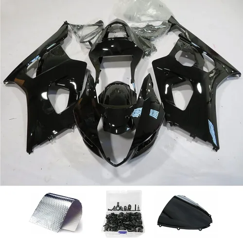 Kit de carenado de motocicleta Vivid Black Carenados de moto para Suzuki GSXR1000 GSXR 1000 K3 2003 2004 con pernos Negro (Vivid Black)