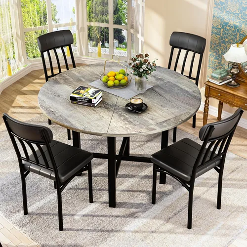 Juego de mesa de comedor redonda AWQM para 4, juego de mesa circular de madera y sillas de cocina para 4, juegos modernos de comedor con 4 sillas de