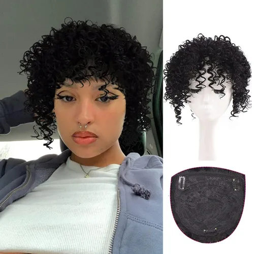KRSI Pelo sintético corto afro tipo afro rizado rizado para mujeres, pelucas para el cabello, piezas para mujeres negras, con cabello fino y 1b#