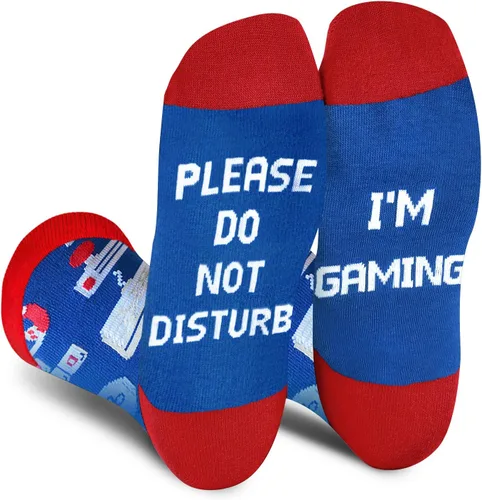 Miniatura 140 de AGRIMONY Calcetines divertidos con texto en inglés «Do Not Disturb Gaming» para hombres, mujeres, adolescentes, niños, Pascua, padres, cumpleaños
