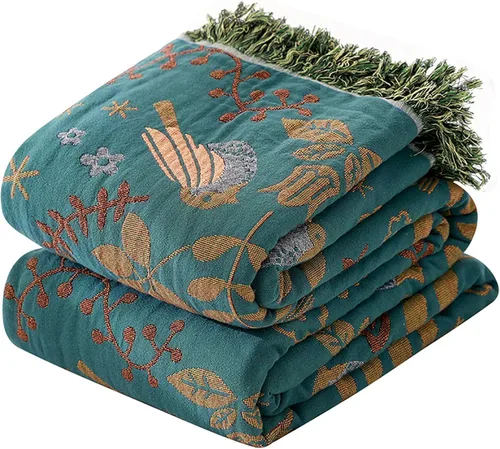 Miniatura 35 de Manta bohemia 100% algodón orgánico ultra suave transpirable rústico edredón de 50 x 60 pulgadas con pájaros y flores para sofá, silla, cama, sillón