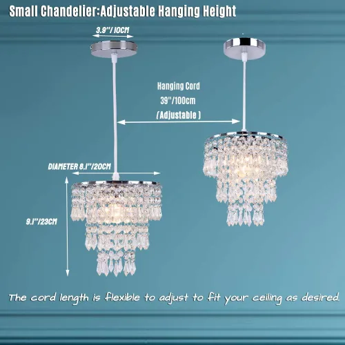 Miniatura 6 de Lámpara de techo de cristal de 3 niveles con colgante de cristal, decoración para pasillo, comedor, sala de estar, dormitorio, casquillo E26, cromado