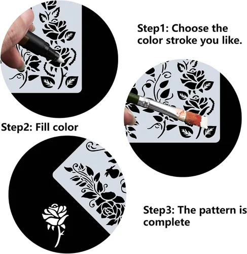 Miniatura 4 de GORGECRAFT 12 estilos 7.1x7.1 in Rose Flowers Stencil Flores Hojas Plantillas Florales Brotes Florales Ramos de rosas Vines Ramas de Hojas