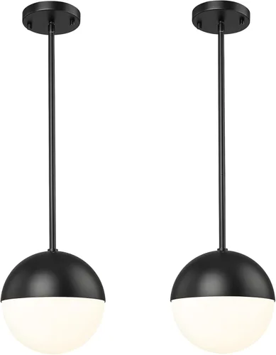 Miniatura 24 de LMS Luces colgantes negras de 8 pulgadas para isla de cocina, lámpara colgante moderna de globo con vidrio esmerilado, lámpara colgante Negro