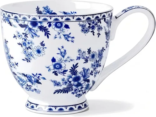 Miniatura 10 de Tazas florales de porcelana de hueso de 16 onzas, elegante taza de té y café floral, apta para microondas y lavavajillas, perfecta para café, té