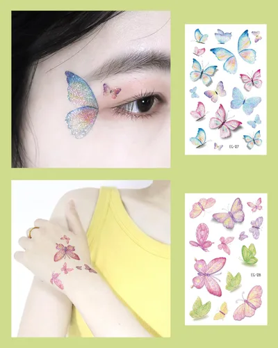 Miniatura 3 de Maquillaje de mariposa con purpurina para mujeres adultas, 10 hojas de mariposas coloridas, alas falsas de hada, calcomanías impermeables
