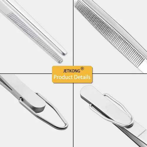 Miniatura 3 de JETKONG Pinzas de Cocina Extra Largas de Acero Inoxidable Resistente Pinzas de Cocina, Juego de 3 (9, 12, 14 pulgadas, plateado)