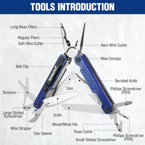 Miniatura 2 de WORKPRO Multiherramienta con cuchillo de bolsillo, regalo de cumpleaños para hombres, papá, padre, marido, alicates de acero inoxidable 18 en 1