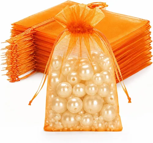 Miniatura 9 de Joycraft 50 bolsas de organza, bolsas de tul transpirables doradas de 4 x 6 pulgadas con cordón, bolsa de malla transparente para recuerdos de boda