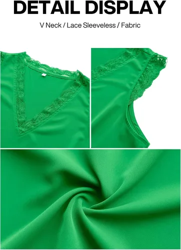 Miniatura 91 de VIISHOW - Camiseta sin mangas, sexy, con cuello en V y bordes de encaje para mujer, camisola de vestir, camisas de gasa, sin mangas, casuales