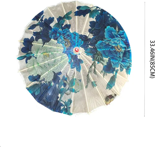 Miniatura 3 de THY COLLECTIBLES Impermeable hecho a mano chino aceitado papel paraguas sombrilla 33" flores azules y blancas