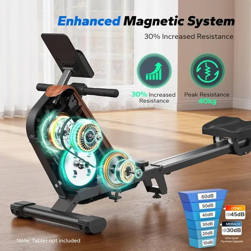 Miniatura 5 de MERACH Máquinas de remo para el hogar, potente máquina de remo electromagnética con riel extendido de 51.2 pulgadas, remo de ajuste de resistencia