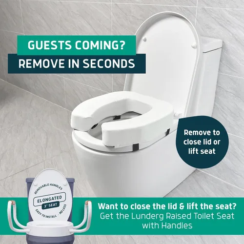Miniatura 7 de Lunderg Elevador acolchado para asiento de inodoro para personas mayores, añade 3 pulgadas. Ajuste universal. Cojín de asiento de inodoro elevado