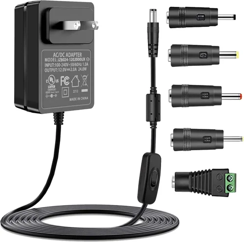 Adaptador de fuente de alimentación de 12 V 2 A con interruptor de encendido/apagado, cable de alimentación de 12 voltios y 2 A. | AC 100-240V
