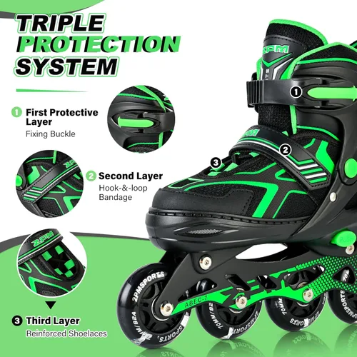 Miniatura 5 de 2PM SPORTS - Patines en línea ajustables Torinx verde para niños, patines divertidos para principiantes para niños, jóvenes, niñas, hombres