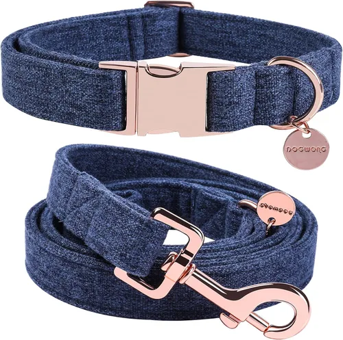 Miniatura 10 de DOGWONG Collar y correa de algodón para perro, collar para mascotas, suave, duradero, básico, para perros pequeños, medianos y grandes Negro