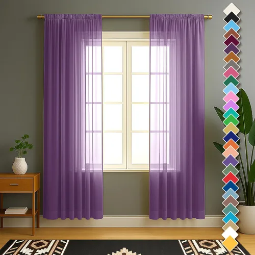 Miniatura 40 de YHSF Cortinas traslúcidas – Juego de 2 paneles para decoración del hogar – Elegantes cortinas de gasa sólida con bolsillo para barra