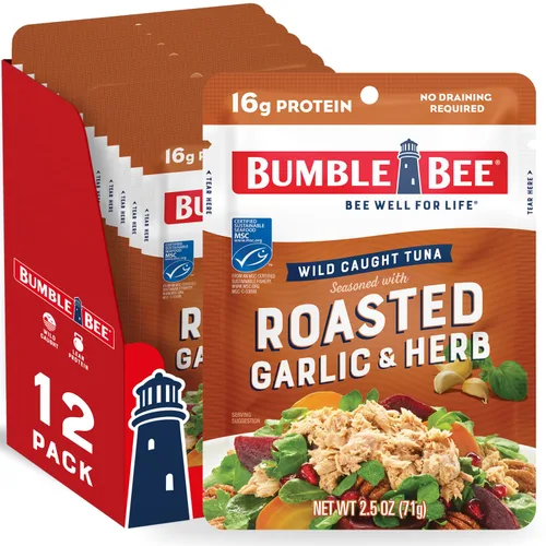 Miniatura 43 de Bumble Bee - Atún sazonado con hierbas y especias mediterráneas, sobre de 71 g - Listo para comer - Paquete de atún capturado de forma salvaje - 14